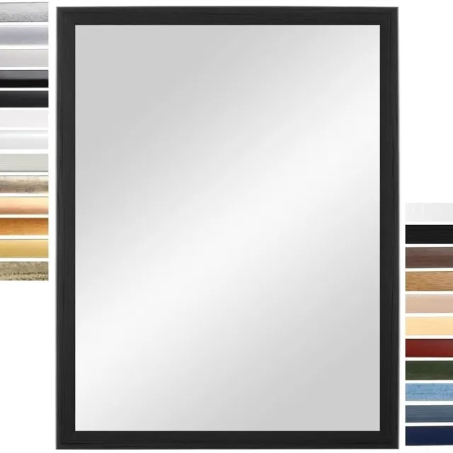 Famanu Wandspiegel 35 x 80 cm in grenen-zwart, volledige lichaamsspiegel met houten lijst, geschikt voor badkamer en gang