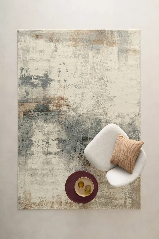 NOUS Living vloerkleed Terry crème/blauw/terra