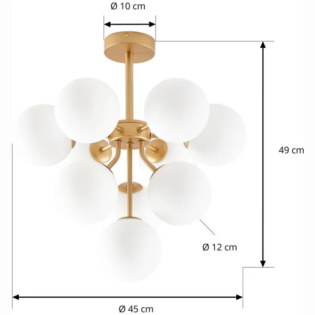 Lucande plafondlamp - 10lichts - Glas, ijzer - H: 49 cm - G9 - goud, wit