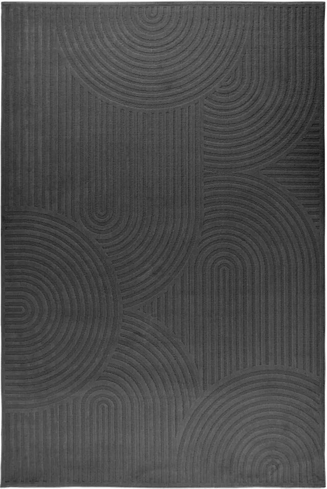 Padiro laagpolig vloerkleed met zachte uitstraling 200 x 290 cm - donkergrijs - abstract Japandi ontwerp - voor vloerverwarming - van polyester en jute