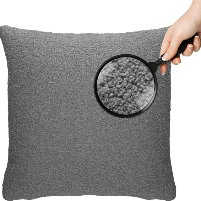 Cohoso Sierkussen 45x45cm - Semmi Donker Grijs - Teddy Bouclé - Inclusief binnenkussen Donker grijs 45x45