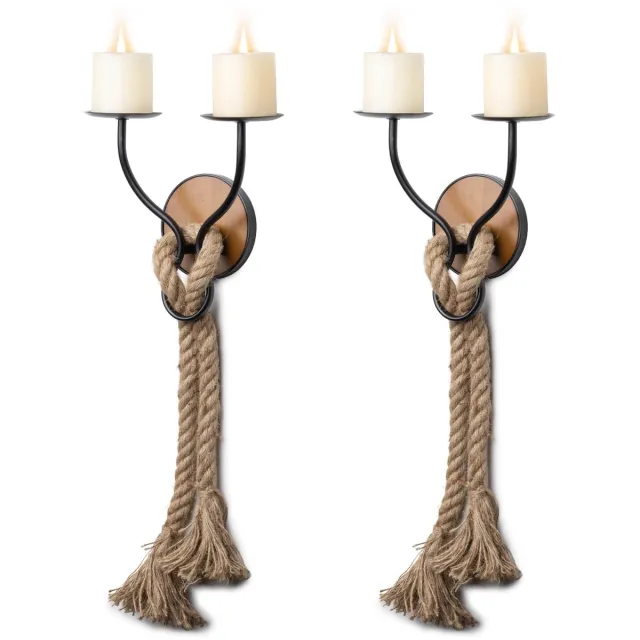Unyqoos Elegante wandgemonteerde houten kaarsenhouders voor sfeervolle decoratie bruin
