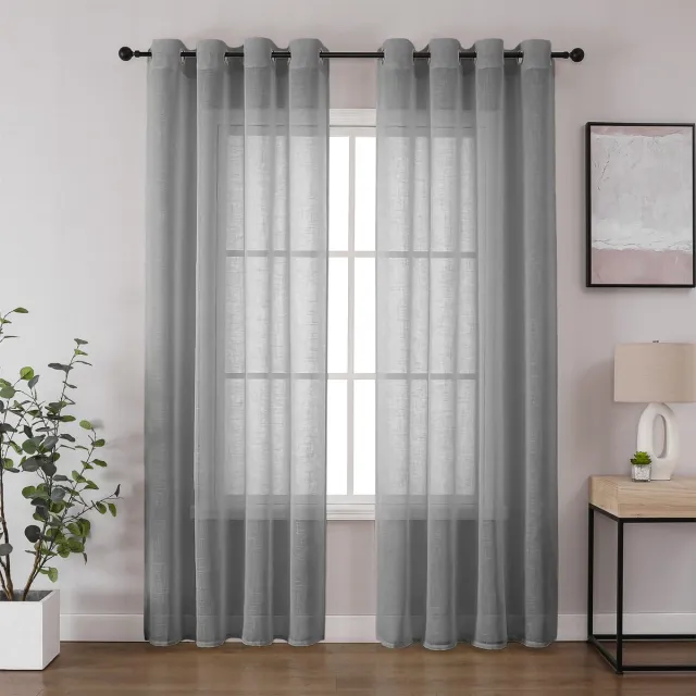 Ibenzoa Luxe Linnenlook Grijze Voile Gordijnen Set voor Slaap- en Woonkamer, 225 x 140 cm grijs