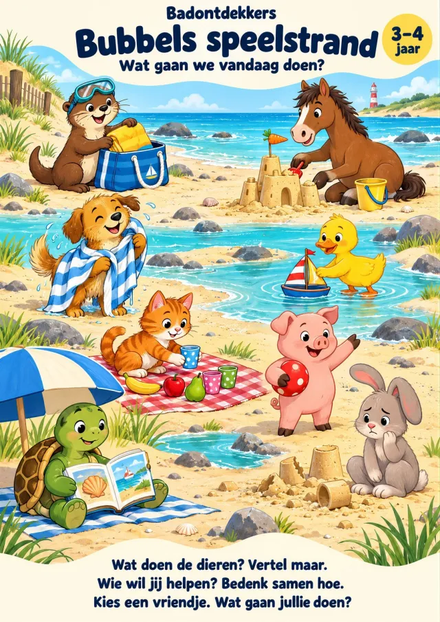 Badontdekkers educatieve Badposter Bubbels speelstrand – 3–4 jaar - A3 - Herplakbaar Multi colour