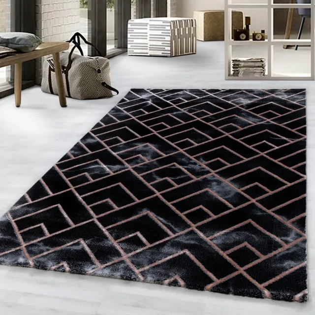 Adana Carpets Laagpolig vloerkleed, marmerdesign, bronskleur, woonkamerkleed, jute achterkant, afmeting: 140 x 200 cm zwart,bruin