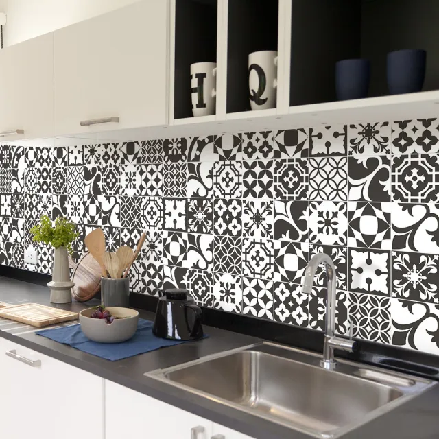 Ambiance Sticker Zelfklevende tegelmuurstickers voor keuken en badkamer - 60 cementtegelstickers (Azulejos Giuncheto) - 60 stickers, 20x20cm Multi color