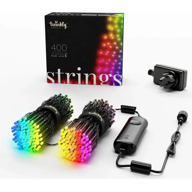 Twinkly Strings Lichtsnoer - 32M - LED - 400LED RGB - Dimbaar - Binnen & Buiten - Bluetooth of Wifi - Werkt met Homekit, Homey, Google Home en Razer Chroma - Zwart