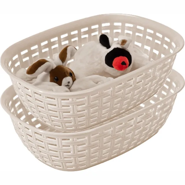 Hega hogar Opbergmandje/kastmandje - 2x - beige - 2 liter - kunststof - 18 x 25 x 7 cm - kleine opslag bakjes - manden