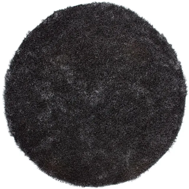 Padiro rond pluizig hoogpolig shaggy vloerkleed Ø 120 cm - donkergrijs - modern effen ontwerp - met een zachte uitstraling - voor vloerverwarming - van polyester en katoen
