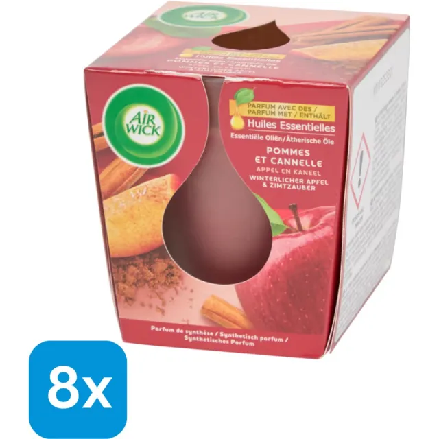 Geurkaars - Air Wick - Appel en kaneel - Duopack - 2*105gr - Voordeelverpakking 8 stuks rood