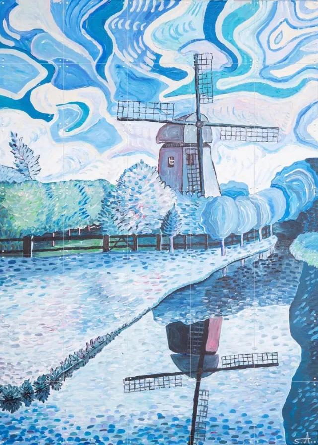 IXXI Windmill, Zurab Dariali & Van Gogh 21st Century - 100 x 140 cm - Grote wanddecoratie en posters - Impressionisme, Kleurrijk, Klassiek, Eetkamer Blauw