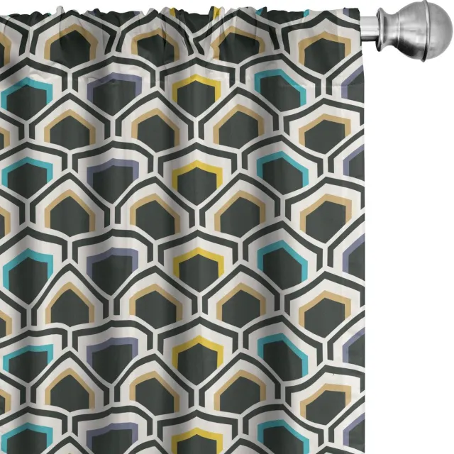ABAKUHAUS Geometrische Gordijnen – 2x75x175 cm – Microfiber, Halfschaduw, Zwart Blau Geel
