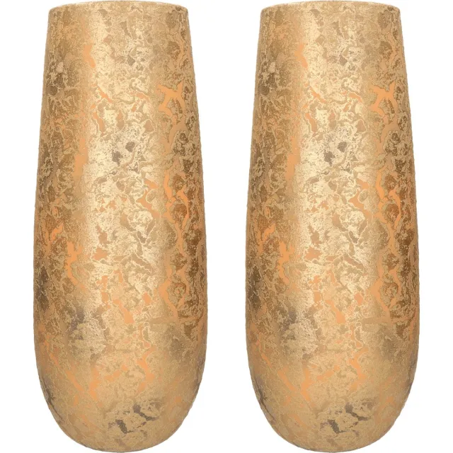 Mica Decorations Vaas - 2x - keramiek - flakes - goud - D21 x H55 cm Goudkleurig