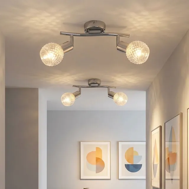 Globo Lighting Plafondlamp verstelbare woonkamerlamp chroom glazen spot plafondlamp 2 vlammen, 2x E14, LxH 25 x 19 cm, set van 2 zilver