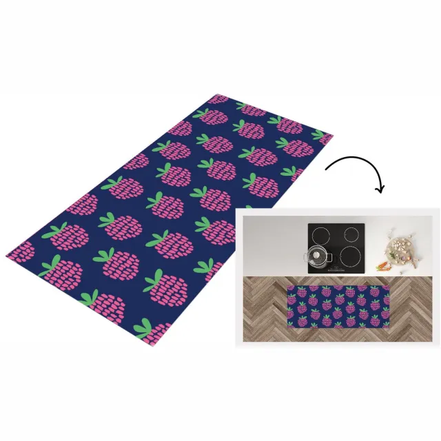 KitchenYeah Keukenloper - Keukenmat vinyl Patroon - Framboos - Retro - Keukenmatten loper - Keuken vloerkleed tapijt