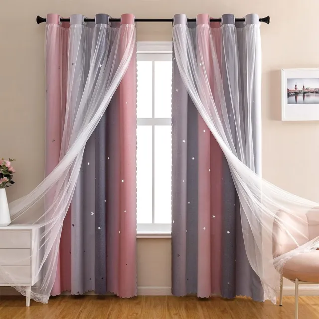 HAUSS SPOLE Verduisterende Gordijnen – Dubbel Laag Design Met Voile Voor Privacy En UV-Bescherming – Voor Woonkamer Of Slaapkamer – 132x183cm – Polyester – Grijsroze