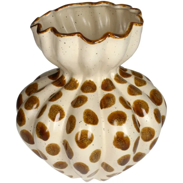 HD Collection Vaas Plix Keramiek Rond - Bruin Patroon - Sfeervolle Eyecatcher Beige/Bruin/Creme