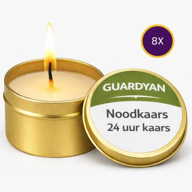 Guardyan Noodkaarsen Set – 8× 24 Uur Brandduur – 192 Uur Totaal – Voor Noodpakket & Stroomuitval – Wax Kaarsen in Blik Beige