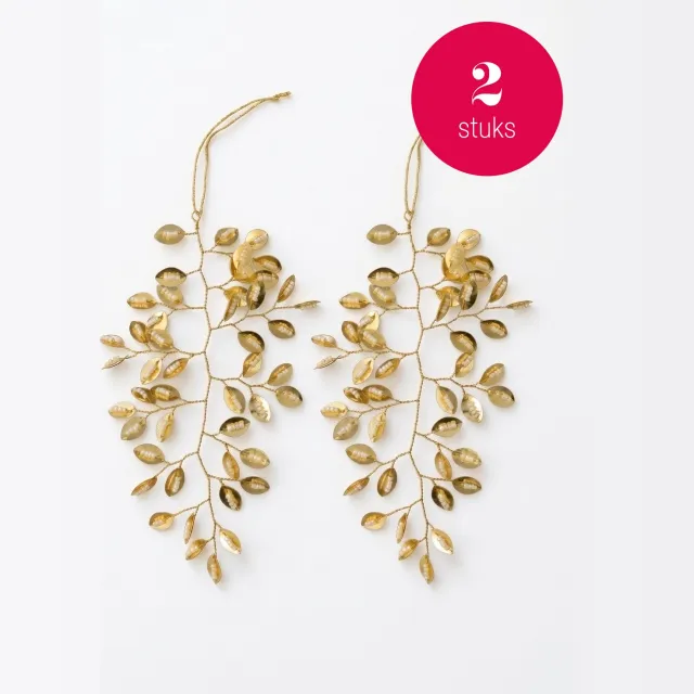 vtwonen Kerstornament Leaf - Goud - Metaal - Set van 2 - 17 x 10 cm