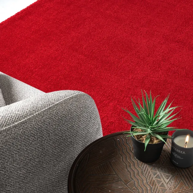 Muratap Uni Effen Laagpolig Vloerkleed Modern Rood- 200x200 CM Vierkant