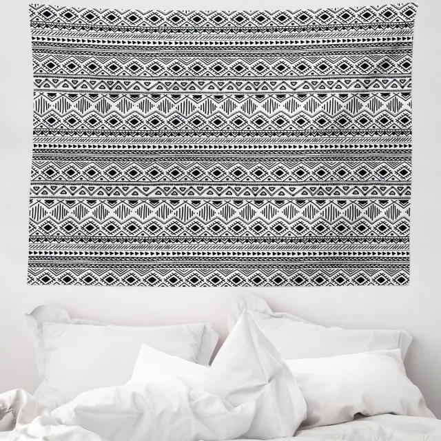 ABAKUHAUS Azteeks wandtapijt, geometrische abstracte ruitvormen, 150 x 110 cm, zwart-wit