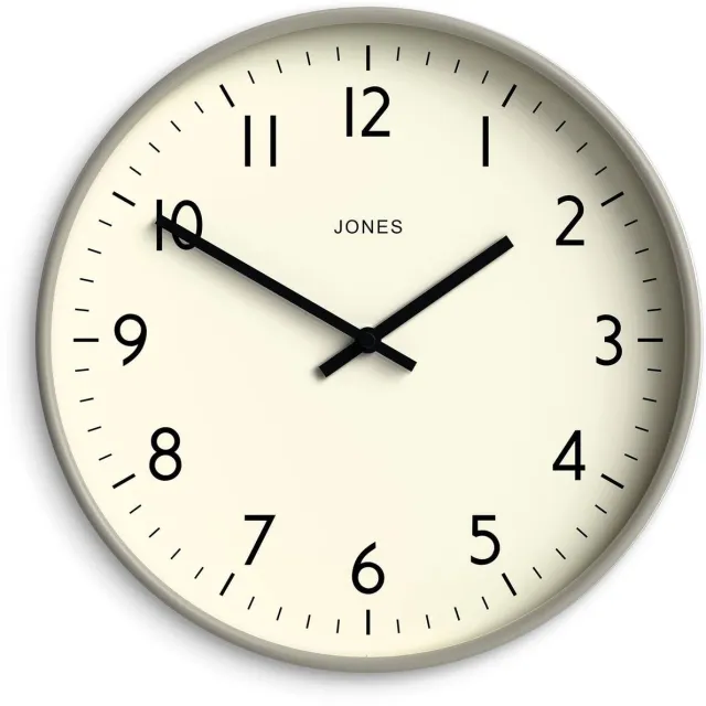 Jones Clocks Studioklok | Moderne ronde wandklok | 30 cm | Grijs | Gemakkelijk leesbare cijfers | Veelzijdig design voor de keuken, woonkamer of kantoor