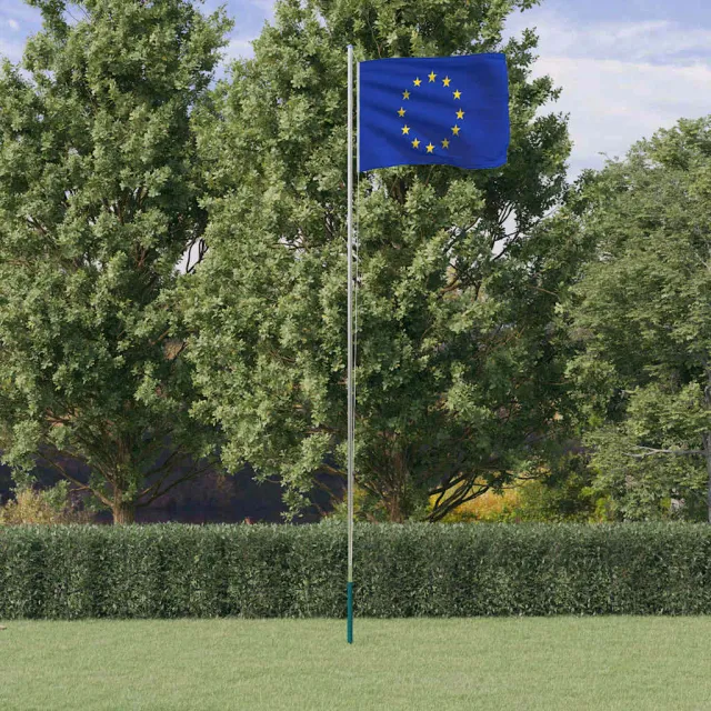 vidaXL Vlag met vlaggenmast Europa 6,08 m aluminium Zilver