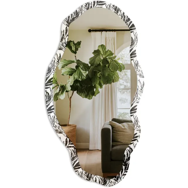 TULUP Plantenpatroon Spiegel - Zwart Rechthoekige Spiegel Met Modern Design - Organische Spiegel - Woonkamer - Illustratief - 45x90 cm - Totale afmeting 52x97 cm Plantenpatroon, Zwart