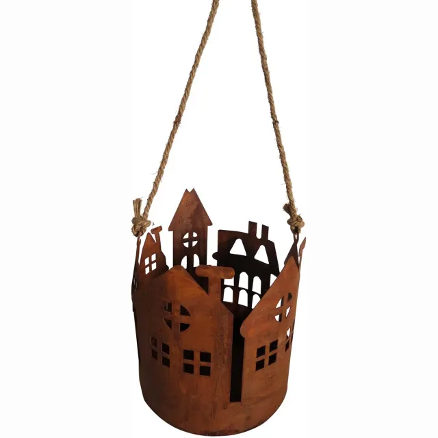 UNUS Hanglantaarn roest metaal met jute koord 14 cm Bruin