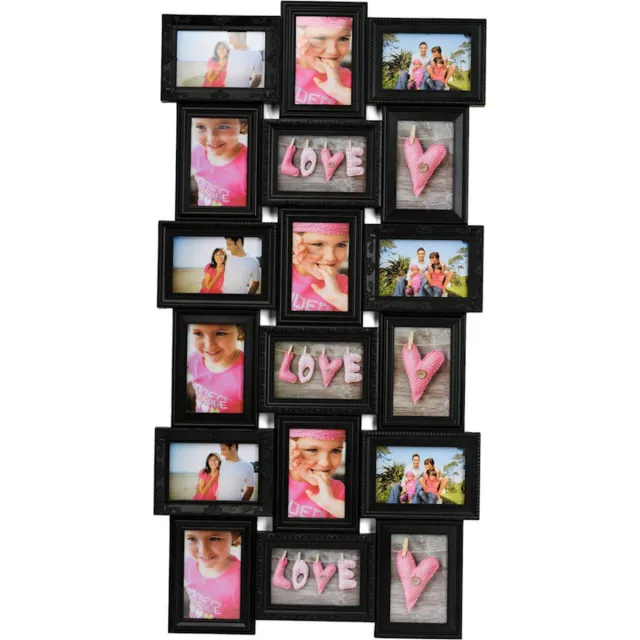 Decopatent© Decopatent - XL Fotolijst Collage voor 18 Foto's van (10x15 & 15x10 Cm) - Fotolijsten - Fotolijstje met 18 fotokaders - 52 x 102 Cm - Zwart Zwart - XL Fotolijst Collage voor 18 Foto's