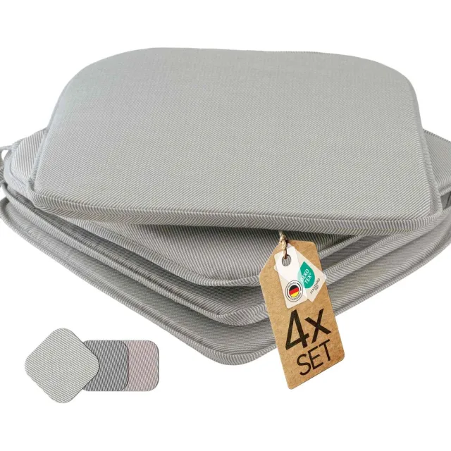 etérea Himmlische Qualität etérea Zitkussen Stoelkussen - Alice Seat Cushion 4 Stuk - 38x38 cm - strepen zilver