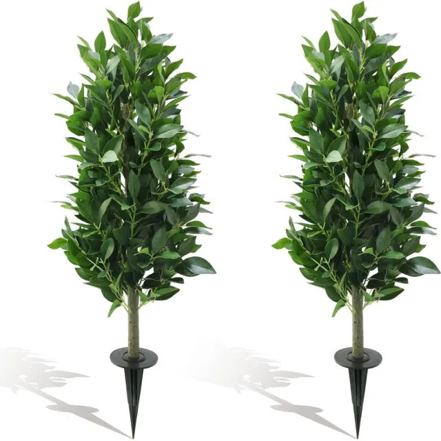 Triumpunpre Set van 2 Kunstmatige Topiary Bomen met Grondpen – Kegelvormige Laurierboom – Kunstplant voor Buiten 90 cm – Onderhoudsvrij – Tuin, Terras & Entree