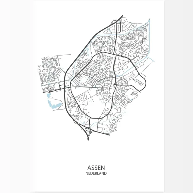 De Lange Koe Poster - Assen Plattegrond - 42 X 29.7 Cm - Wit