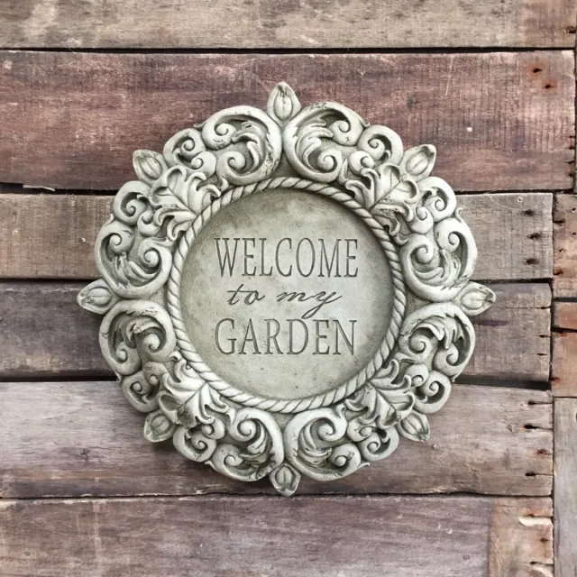 A&S Estates Betonnen tuinbeeld - muurornament Welcome to my garden - welkom grijs