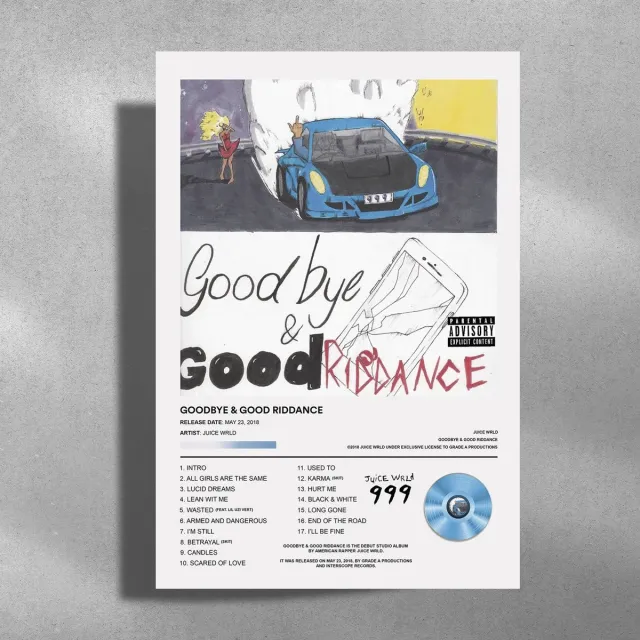 Luxe poster Juice Wrld - Goodbye & Good Riddance - Metalen poster 30x40cm - album cover zwart