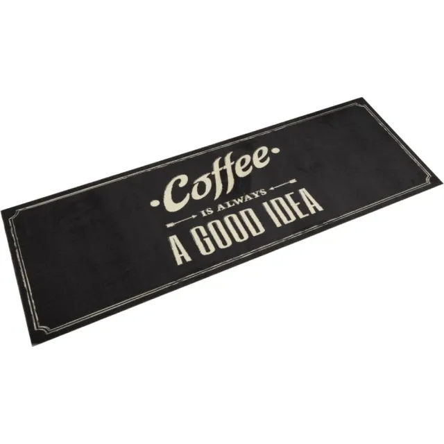 vidaXL Keukenmat wasbaar koffietekst 60x180 cm fluweel zwart