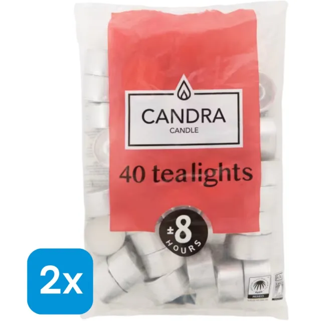 Candra 2 x 40 Candra theelichten wit - 8 branduren per kaarsje - Geurloos