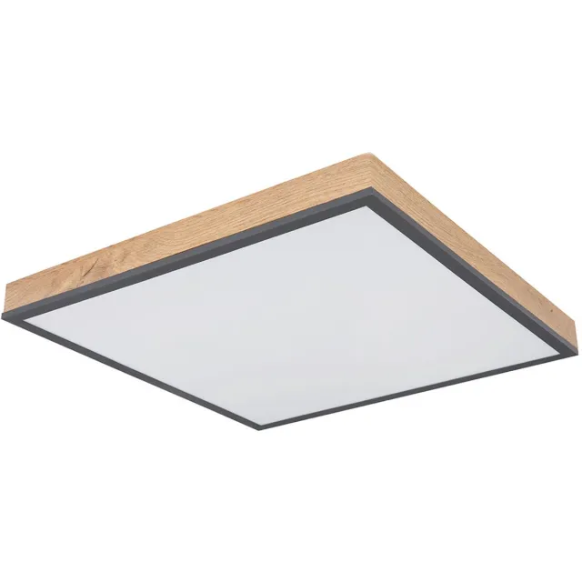 Globo Plafondlamp LED plafondpaneel kantoorlamp plafond houtlook grafiet, ALU MDF, 24W 1500Lm warm wit, LxBxH 45x45x6,5 cm Grijs