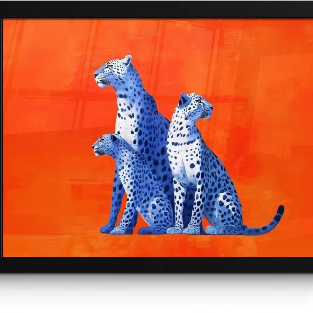 FrameYourWall Poster in lijst - Fotolijst 40x30 cm - Posters - Luipaarden - Stippen - Oranje - Posterlijst zwart - Decoratie - Wanddecoratie woonkamer - Muurdecoratie slaapkamer