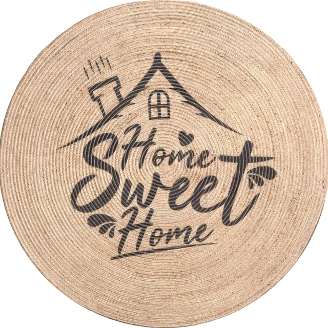 ECarpet Rumba 3059- Rond 80cm Home sweet home vloerkleed bohemien tapijt handgezaagde gerecycleerd katoen Beige