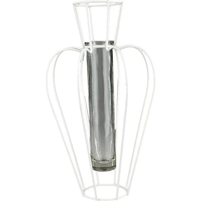 Redhart Vaasje BENJAMINA - Wit - Metaal / Glas - Ø 6 x 24 cm - Geschikt voor 1 bloem