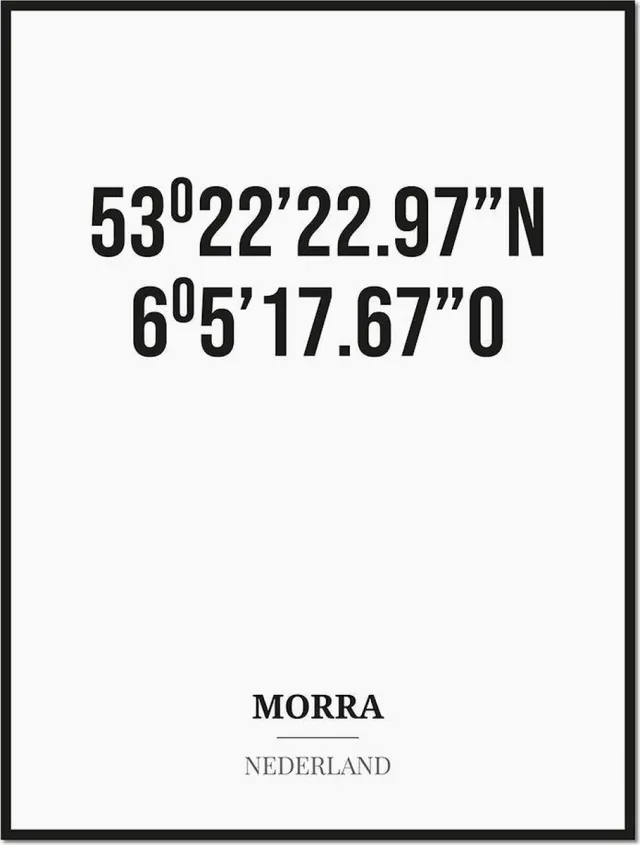 Studio216 Poster/kaart MORRA met coördinaten zwart, wit