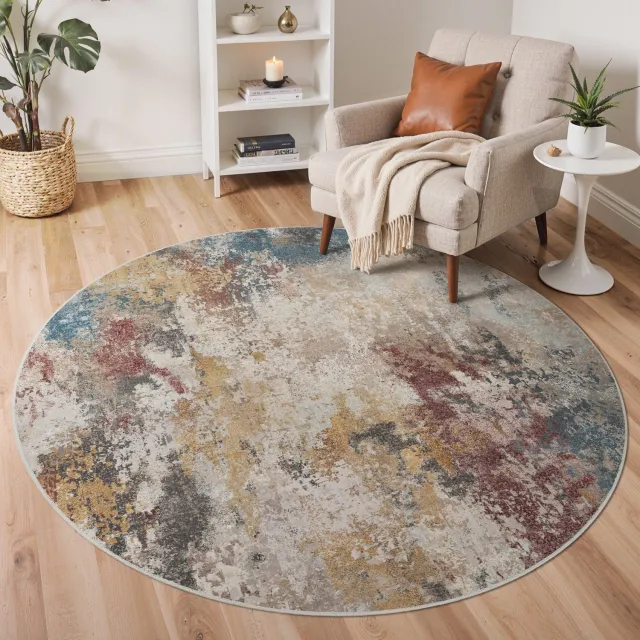 GENIMO Tapijt -Boho vintage design-Wasbaar en antislip-Rond vloerkleed voor woonkamer en slaapkamer-Multicolor