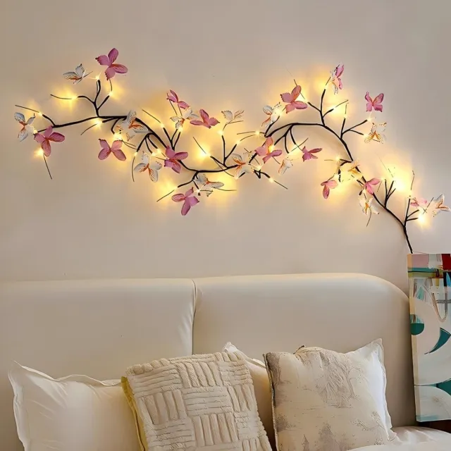 Nosheir Lichtsnoer met 72 LED's (vlinders en wilgentakken) – 1,6 m – Voorzien van 8 lichtstanden; ideaal voor interieurdecoratie (deuren, ramen en muren) en voor bruiloften en feesten