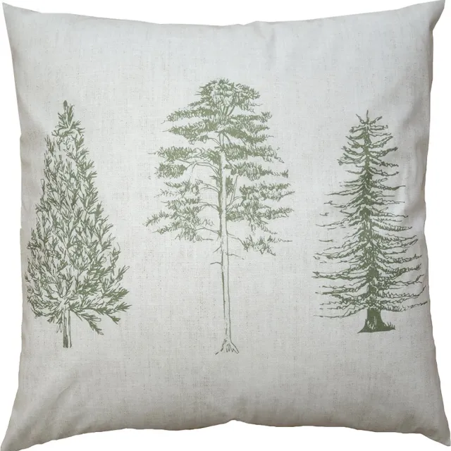 Clayre & Eef Kussenhoes 45x45 cm Beige Groen Polyester Dennenbomen