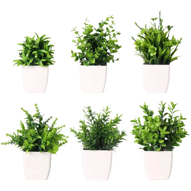 Unyqoos Set van zes levensechte mini-kunstplanten met pot voor binnenhuisdecoratie wit