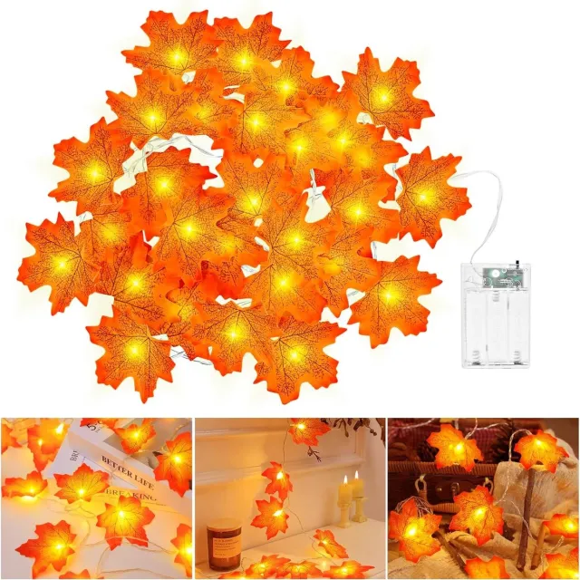 Daity Op batterijen werkende - herfstverlichting - 3 meter - 20 LED's - Halloween-decoraties - herfstverlichting in de vorm van esdoornbladeren - geschikt voor Halloween-thema's - Thanksgiving - Kerstmis en feesten