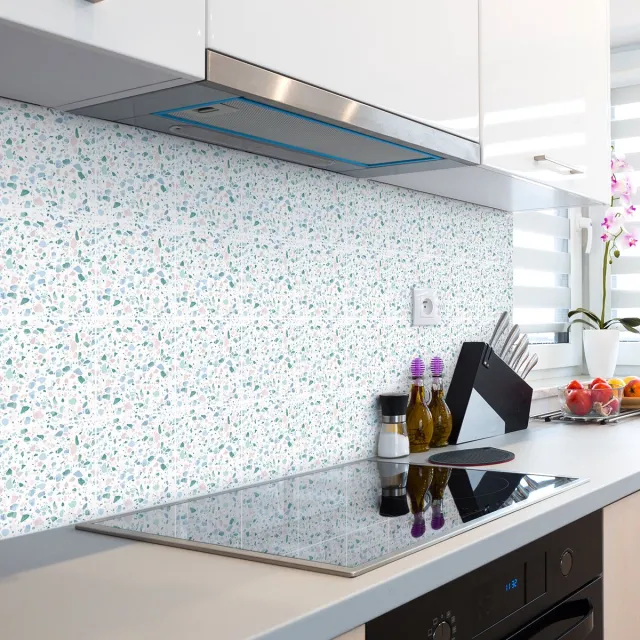 Ambiance Sticker Zelfklevende muurtegelstickers voor keuken en badkamer - 24 cementtegelstickers, terrazzostijl, Sana - 24 stickers, 20x20cm Multi color
