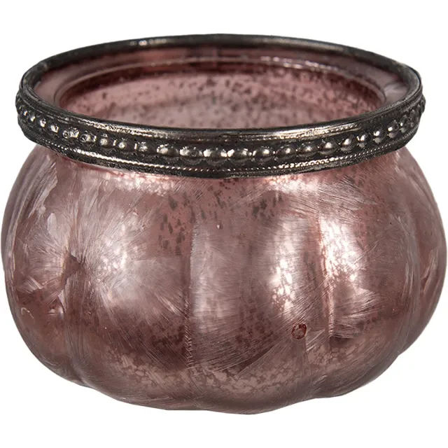 Clayre & Eef Theelichthouder Ø 9x6 cm Roze Glas