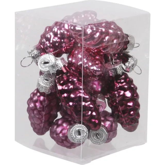 Othmar Decorations 12x Dennenappel kersthangers glas - 6 cm - mat - glans - roze - kerstboomdecoratie